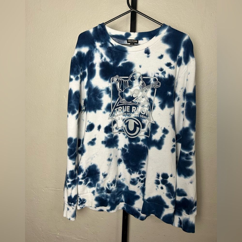True Religion Navy and White Tie-Dye Long Sleeve XL
